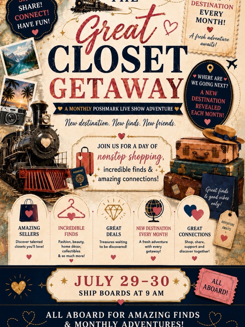 The Great Closet Getaway Poster - Red, Navy, Cream